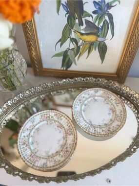 Limoges Porcelain Floral Wall Plates in White, Pink, Blue and Gold